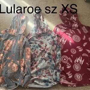LuLaRoe Women's Hooded Pullovers - Burgundy, Gray, Blue Floral Prints